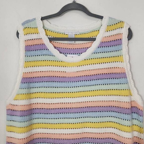 Design History Pastel Rainbow Sleeveless Knit Top NWT Size 3X Striped Sweater - Picture 2 of 8